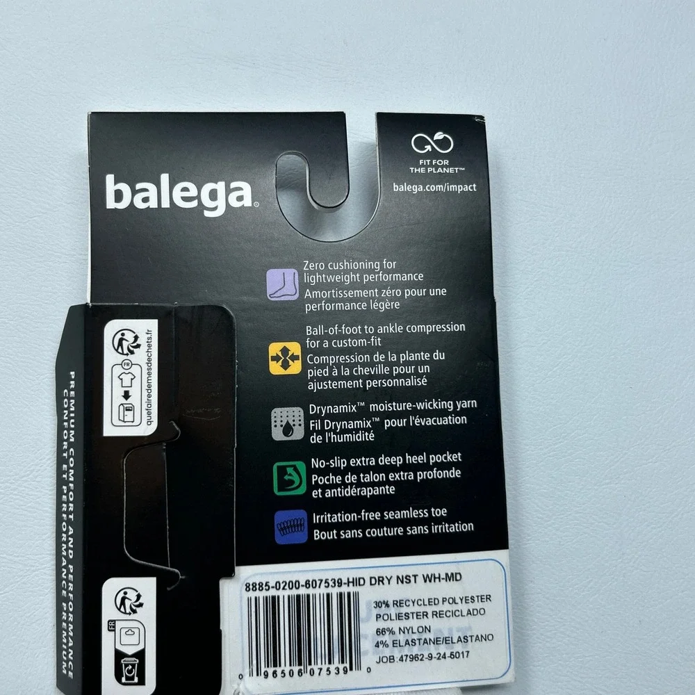 Balega Unisex Medium White Hidden Dry No-Show Running Socks NWT *Flaw